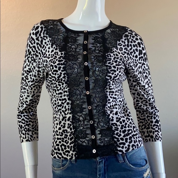 White House Black Market Leopard /Lace Cardigan - Picture 1 of 7